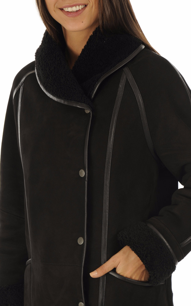Manteau peau lainée merinos noir La Canadienne