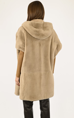 Gilet long fourrure beige