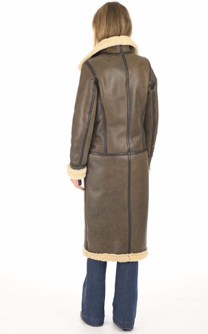 Manteau long peau lainée marron