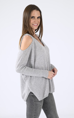 Pull ajouré cachemire gris