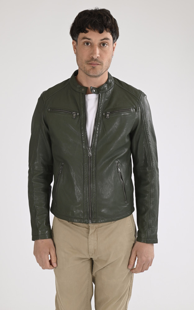Blouson cuir Gafino Navy vert Daytona 73