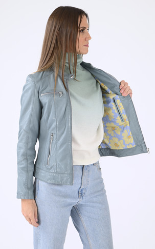 Blouson cuir Jolya bleu ciel