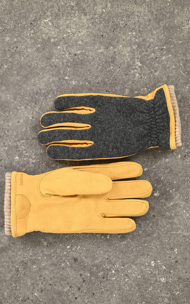 Gants homme cuir et laine jaune Hestra