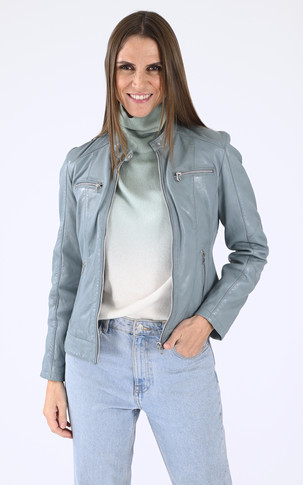 Blouson cuir Jolya bleu ciel