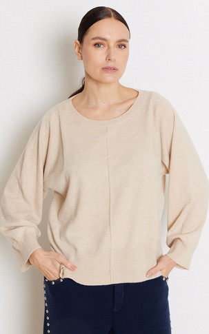 Pull col rond cachemire beige