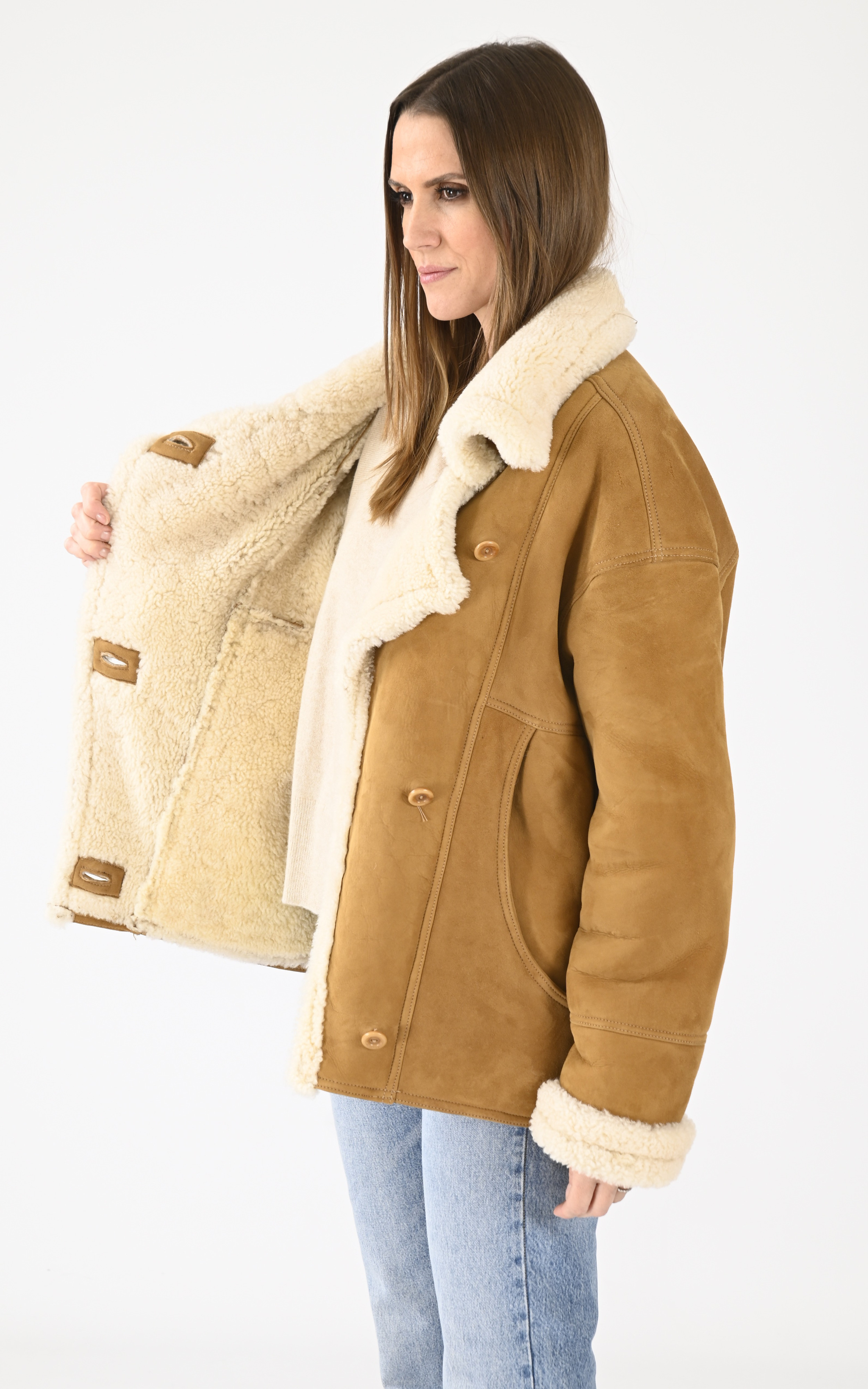 Veste oversize agneau velours beige La Canadienne