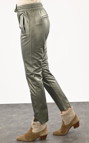 Pantalon jogpant cuir vert métal
