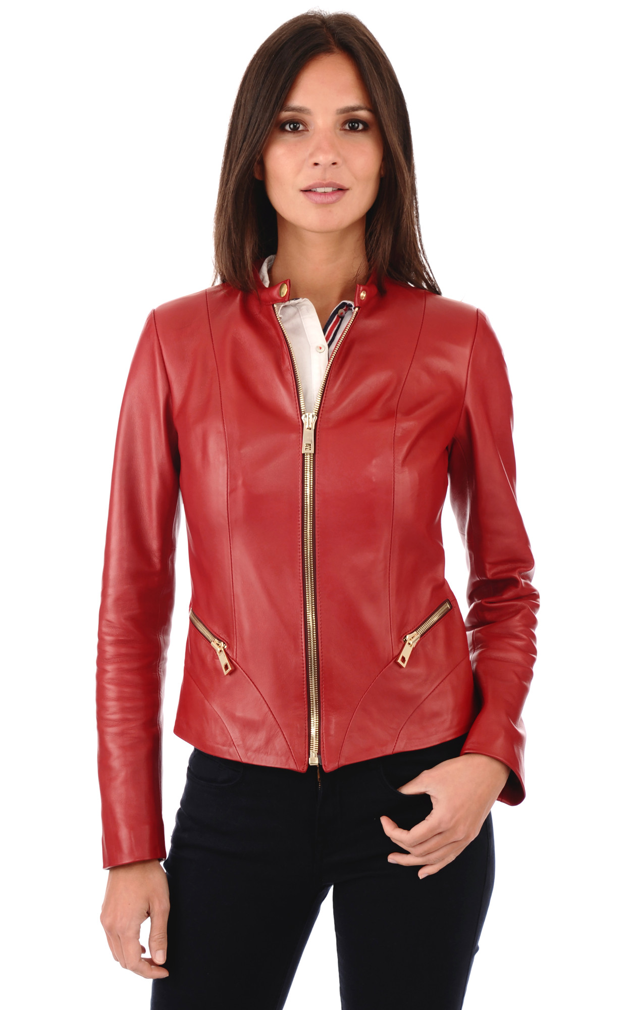 Veste en cuir rouge femme new arrivals