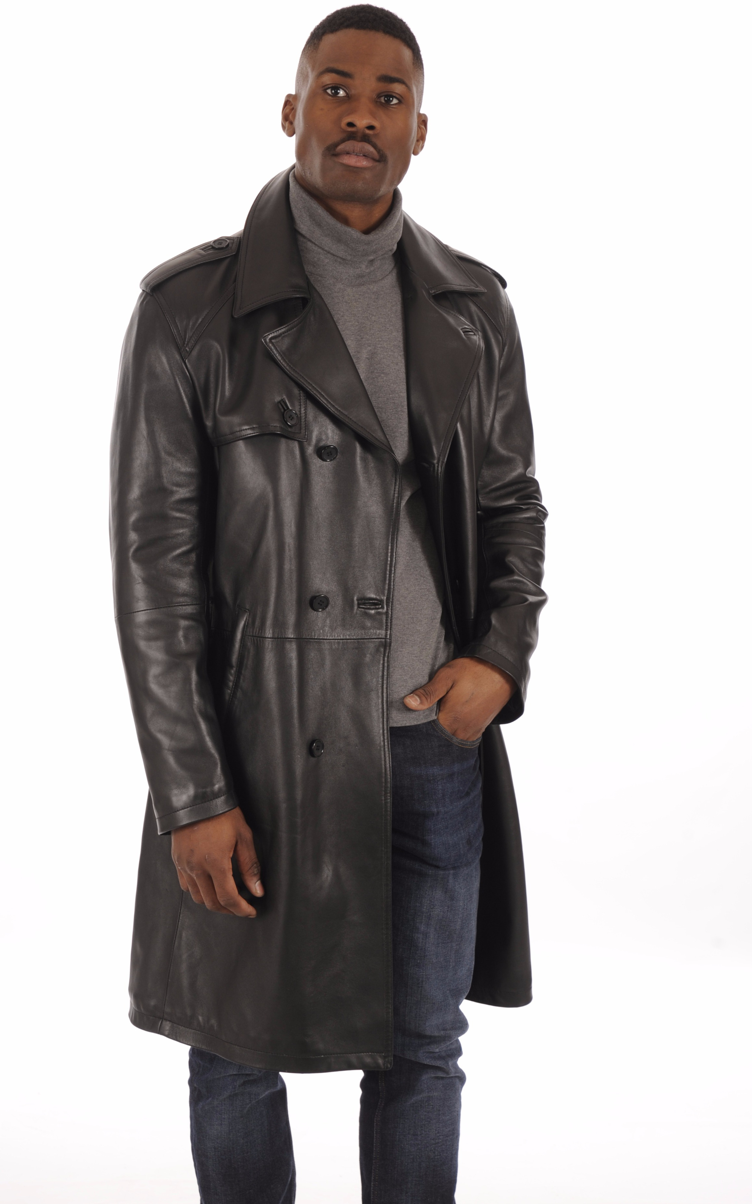 manteau en cuir noir homme