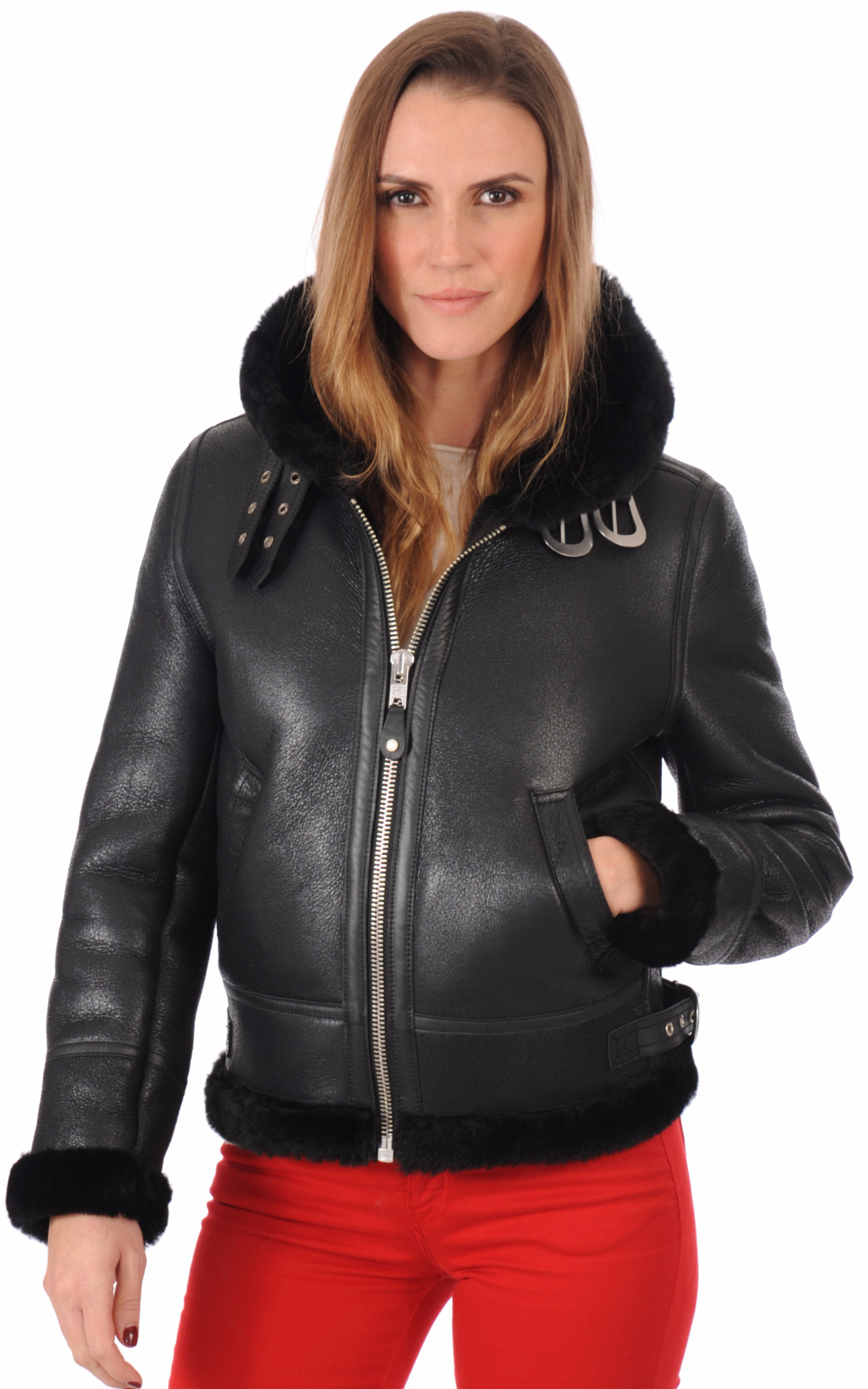 Bombardier Femme LCW1257H Noir Schott La Canadienne Blouson Peau