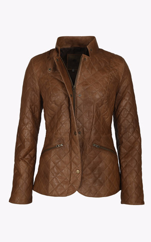 Veste cuir matelassée cognac