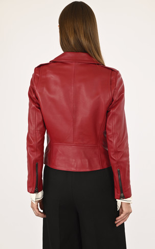 Blouson en cuir rouge femme