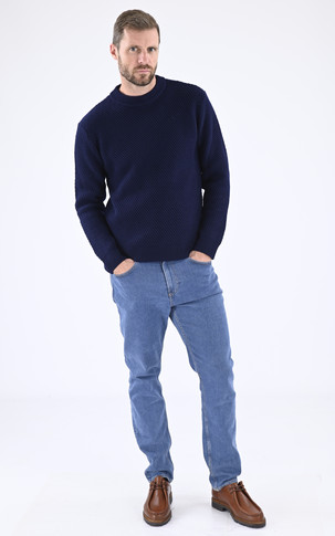 Pull col rond laine bleu