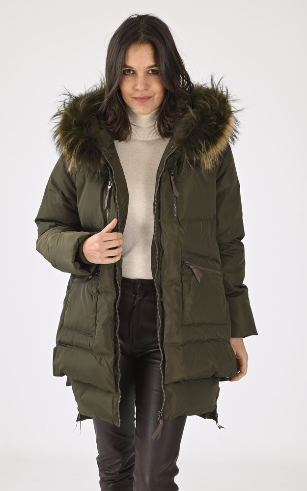 Doudoune  capuche renard kaki Levinsky