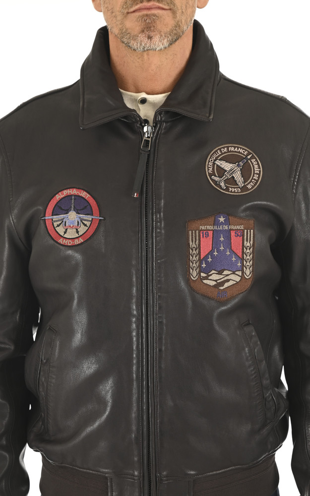 Blouson pilote cuir Athos Brown Patrouille de France