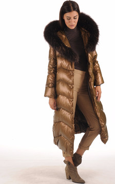 Maxi Doudoune Textile et Fourrure Bronze Maxi Doudoune Textile et Fourrure Bronze