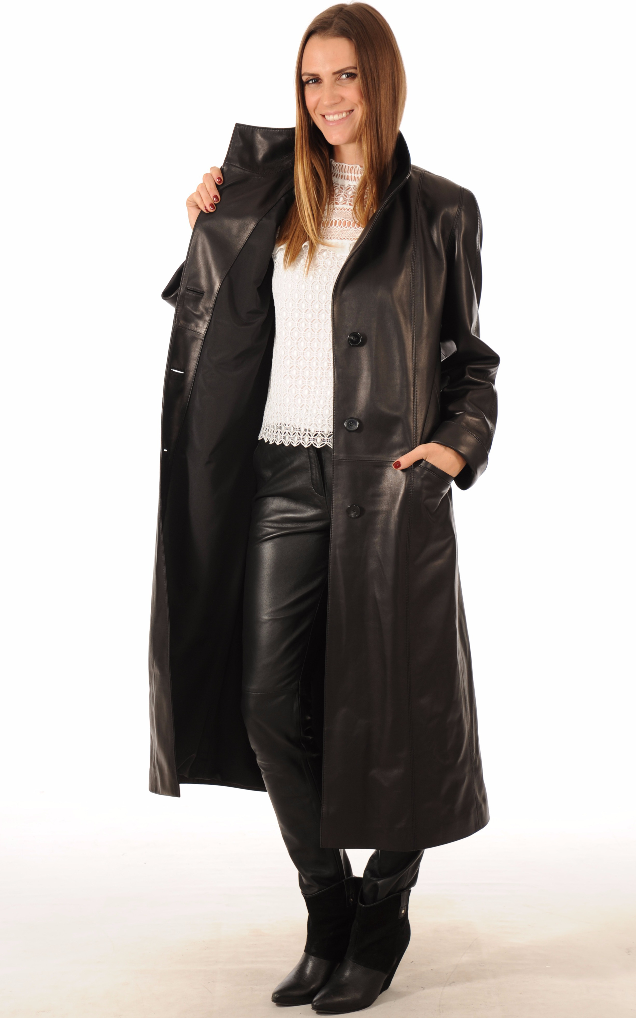manteau noir cuir long femme