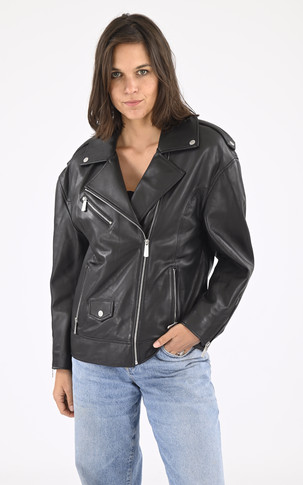 Blouson cuir confort Drew noir