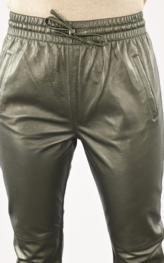 Pantalon jogpant cuir vert métal Oakwood