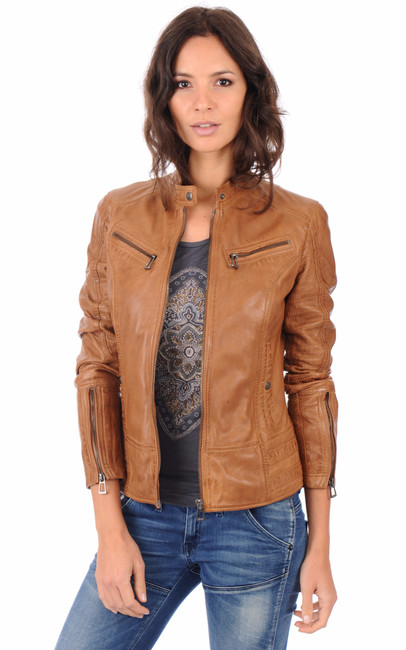 Blouson Cuir Femme Style Motard Rose Garden - La ...