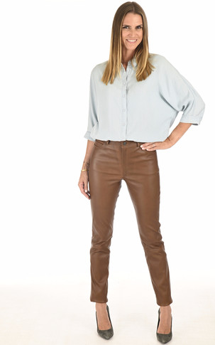 Pantalon Jean cuir stretch cognac