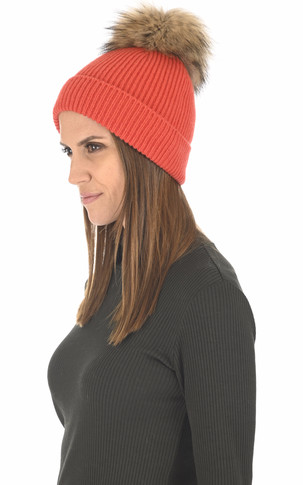 Bonnet laine et renard corail