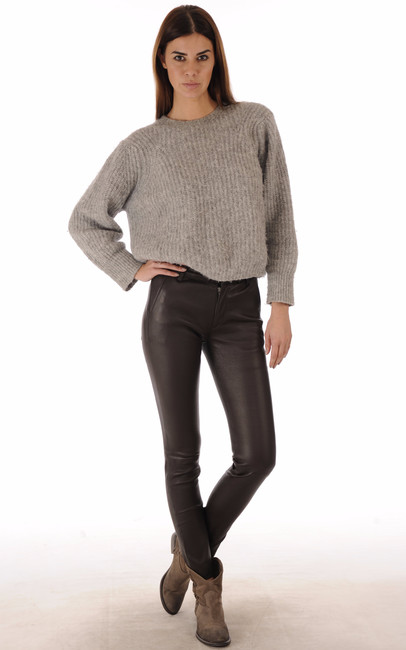 Pantalon Slim Cuir Agneau Strecht Marron La Canadienne ...