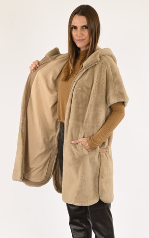 Gilet long fourrure beige