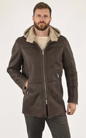 Manteau peau lainée marron