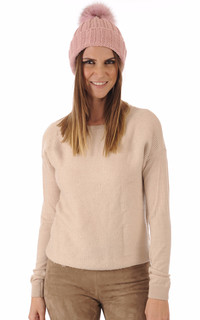 Bonnet laine et fourrure rose