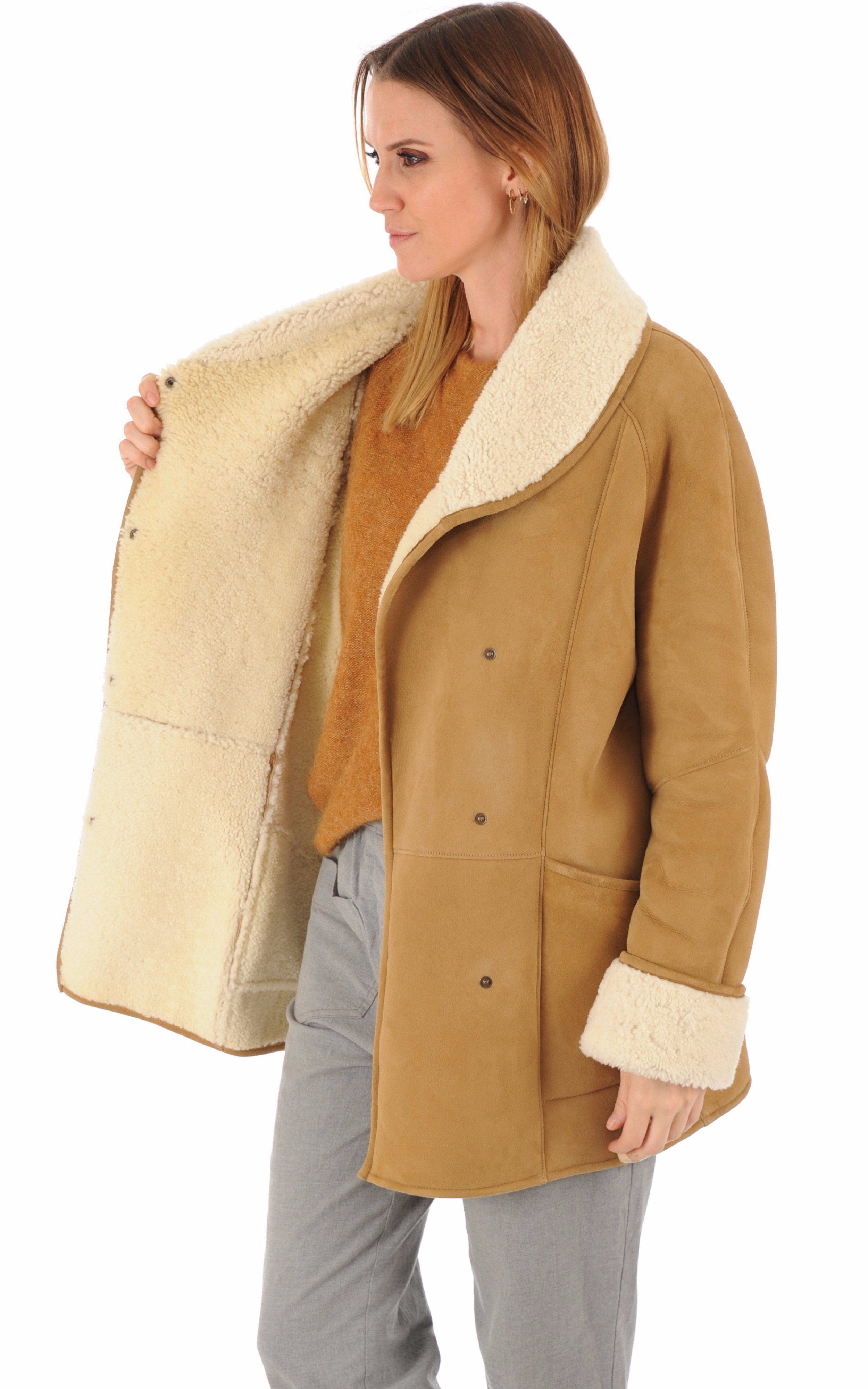 Veste courte peau lainée camel La Canadienne