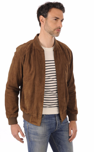 Blouson Cuir Velours Tabac