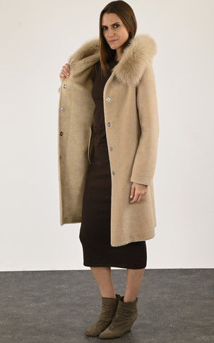 Manteau laine et renard camel