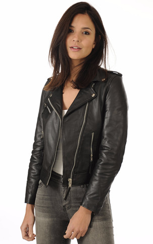 Blouson Perf Cuir Noir Femme