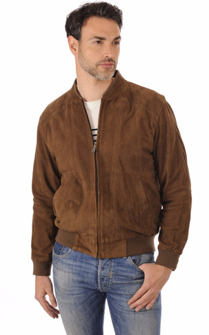 Blouson Cuir Velours Tabac