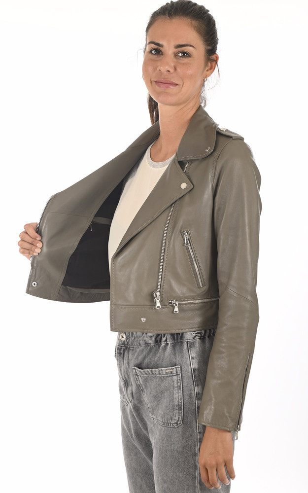 Blouson Yoko en cuir taupe Oakwood