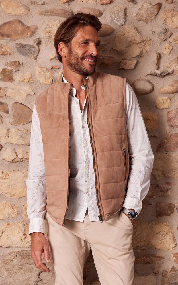 Doudoune sans manches cuir velours Dan sable Giorgio & Mario