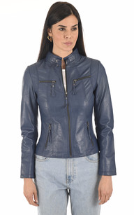 Veste en discount cuir bleu femme