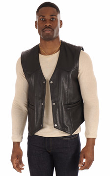 Gilet Veston Cuir Grainé Noir Gilet Veston Cuir Grainé Noir