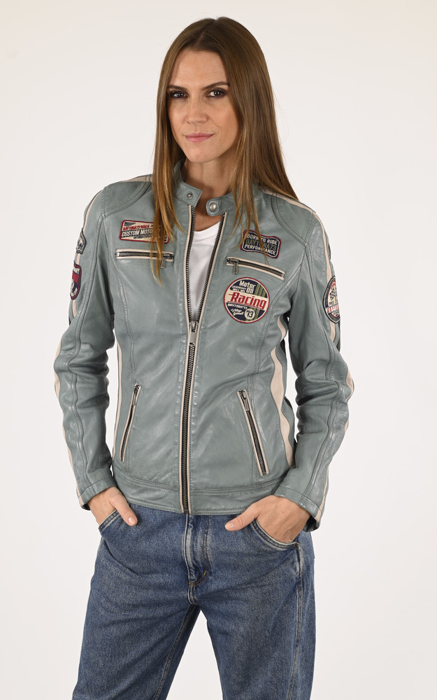 Blouson motard Soline bleu ciel Rose Garden