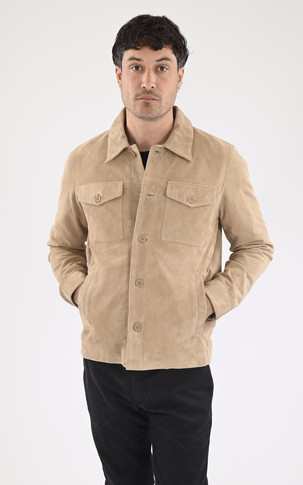 Veste cuir velours Houston beige