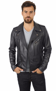 Blouson cuir 2024 bleu homme