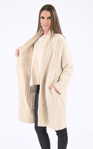 Gilet long maille beige