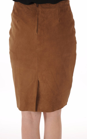 Jupe cuir velours cognac