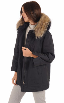 Parka Confortable Bleu Fourrure Bicolore Parka Confortable Bleu Fourrure Bicolore