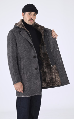 Manteau laine chevrons gris