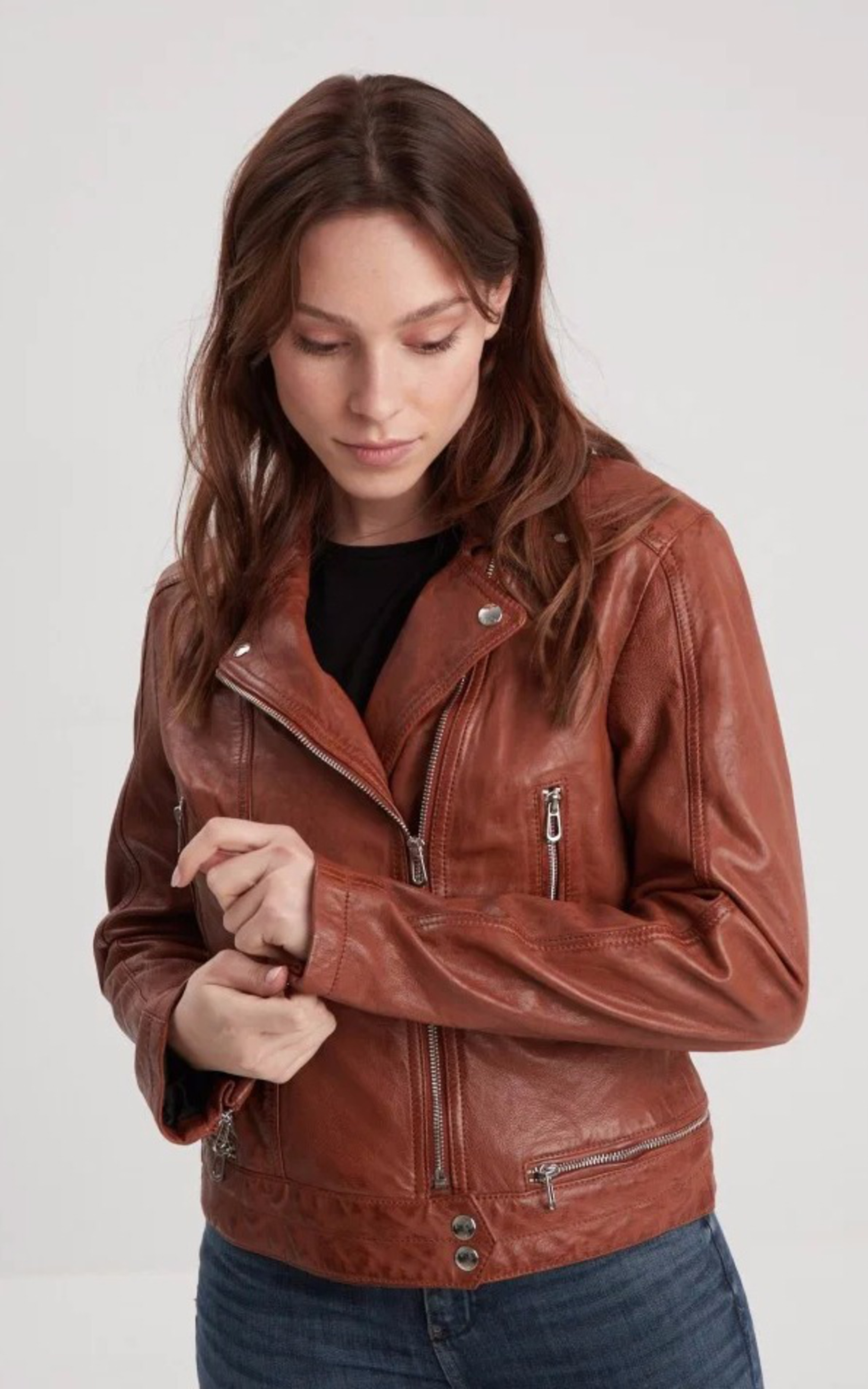 Blouson cuir Lea Cognac Rose Garden