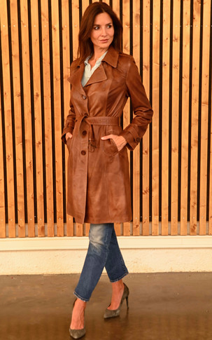 Trench cuir agneau cognac