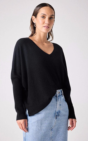 Pull col V cachemire noir