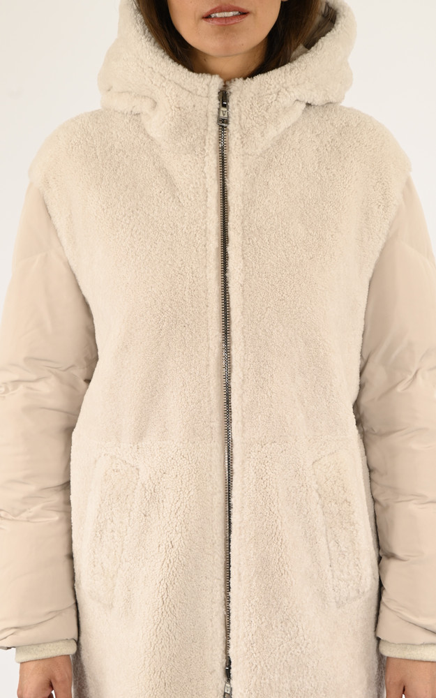 Manteau long bi-matière blanc Ventcouvert